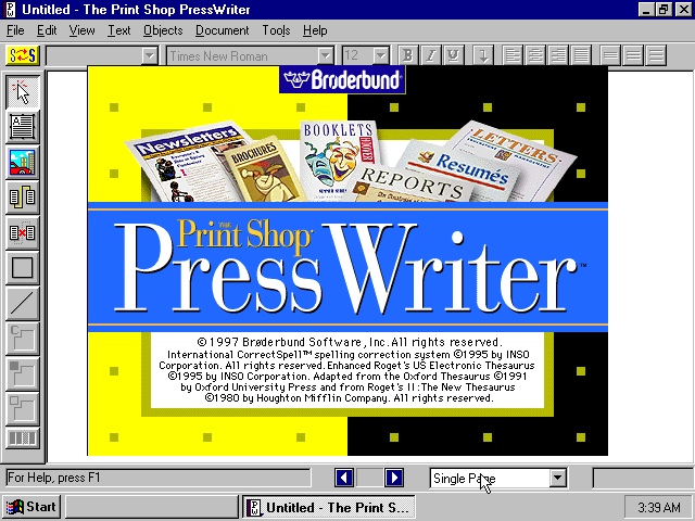 The Print Shop PressWriter (1997) - Splash